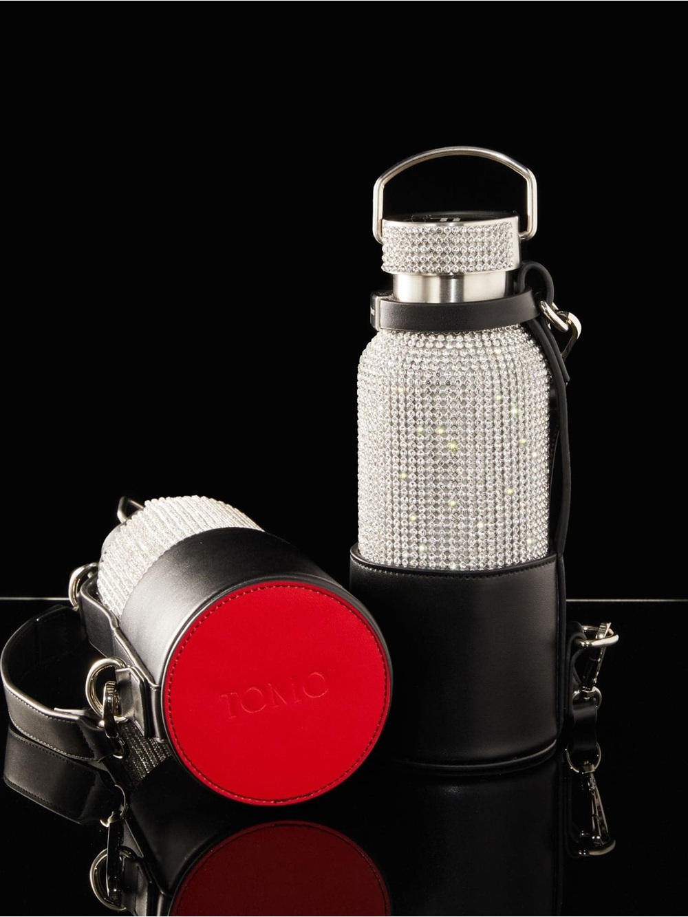 TOMO Black Leather Sleeve/Bag Accessory for Water bottle